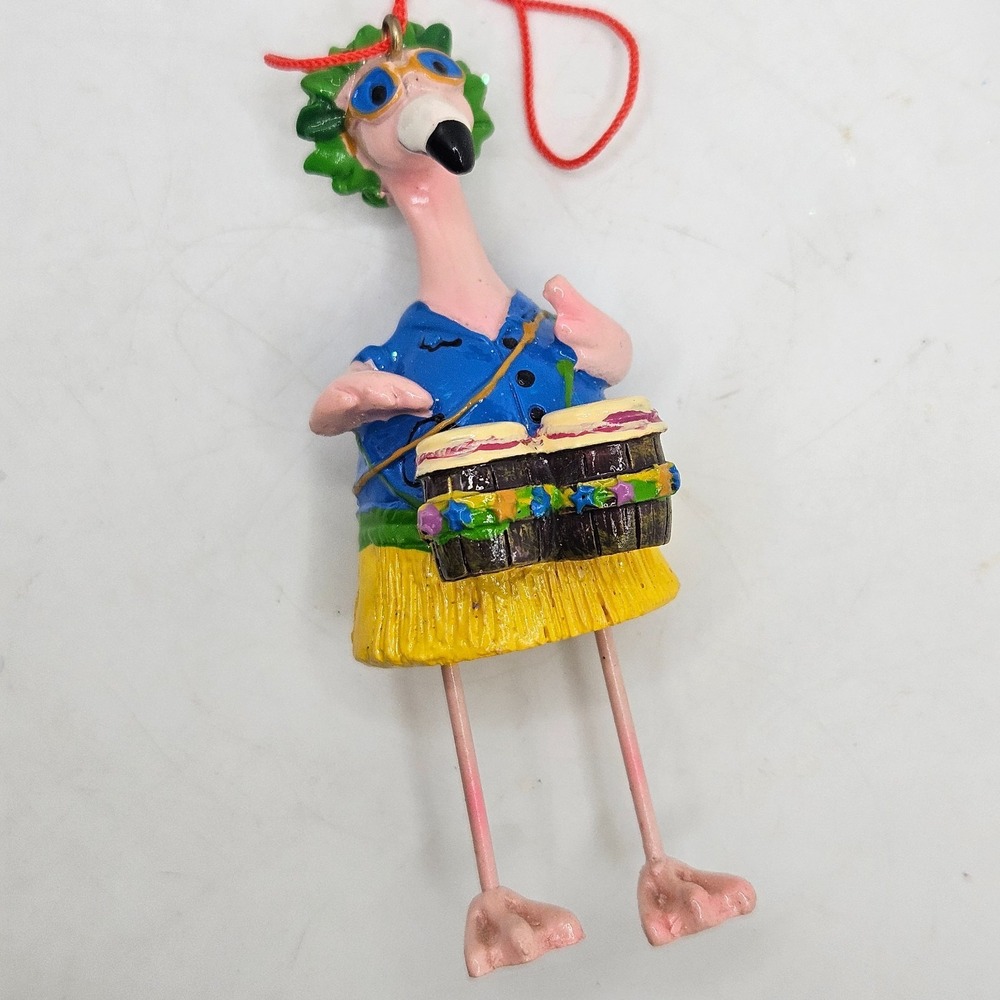 VTG Flamingo Bongo Drums Christmas Ornament Tropical Hawaiian Hula